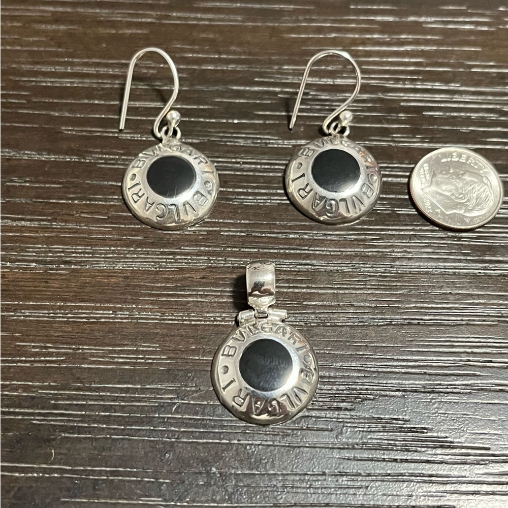 Peruvian Sterling Silver and ónix pendant and earrings Jewelry Set